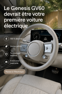 Vue d'une Genesis GV60 élégamment garée, mettant en avant son design moderne et luxueux.