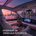 Intérieur luxueux d'une voiture moderne avec des finitions élégantes.