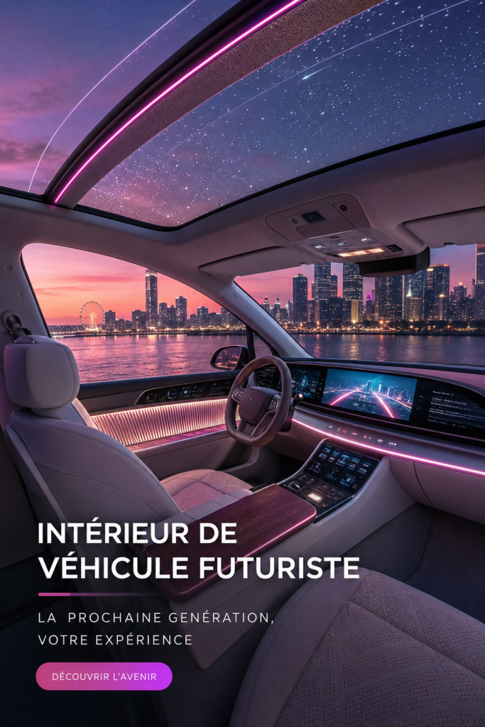 Intérieur luxueux d'une voiture moderne avec des finitions élégantes.