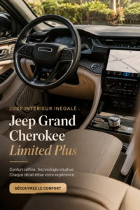 Intérieur luxueux du Jeep Grand Cherokee Limited Plus, mettant en avant ses sièges en cuir et finitions élégantes.