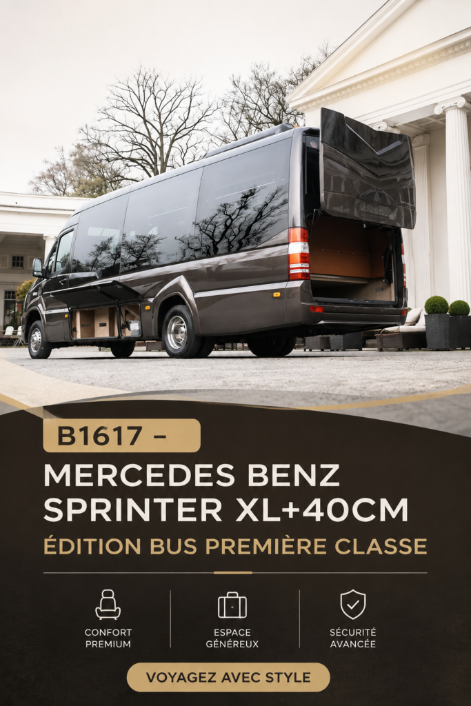 Intérieur luxueux du Mercedes Sprinter XL+, adapté pour un confort optimal.
