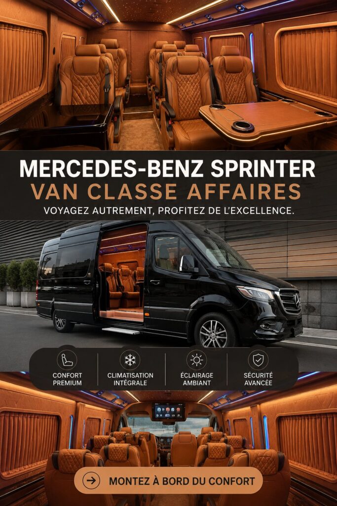 Intérieur raffiné du Mercedes Sprinter Business Class, mettant en avant le confort et le design.