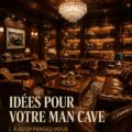 Intérieur élégant d'une voiture de luxe avec des matériaux raffinés et un design chaleureux.