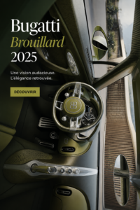 Intérieur luxueux de la Bugatti Brouillard 2025 avec des matériaux raffinés.