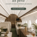 Intérieur d'un jet Gulfstream G650 avec un aménagement luxueux et des finitions élégantes.