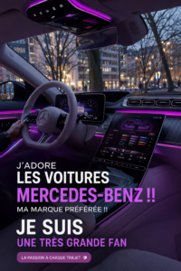 Intérieur luxueux d'une Mercedes Benz avec des matériaux haut de gamme.