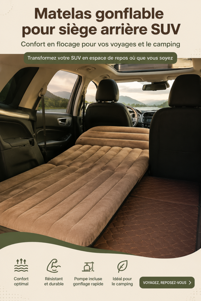 Matelas SUV confortable installé dans une voiture de luxe