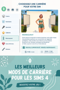Un aperçu de mods de carrière personnalisés dans Les Sims 4, ajoutant de nouvelles options pour les personnages.