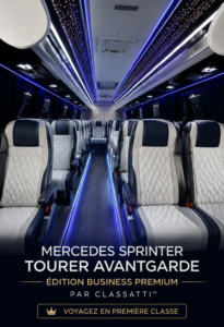 Intérieur élégant de la Mercedes Sprinter Tourer Avantgarde, mettant en valeur le luxe et la praticité.