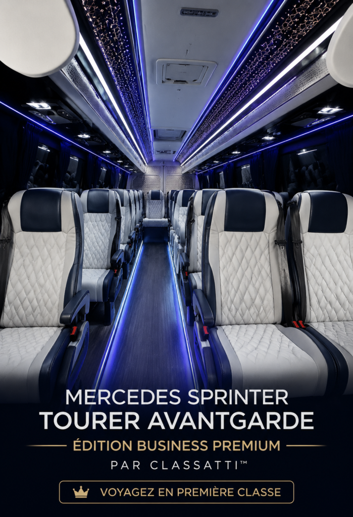 Intérieur élégant de la Mercedes Sprinter Tourer Avantgarde, mettant en valeur le luxe et la praticité.