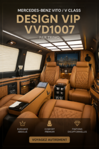 Intérieur luxueux de la Mercedes V Class avec des matériaux haut de gamme.