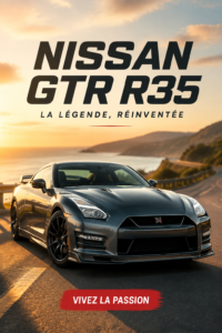 Vue d'ensemble intérieure de la Nissan GT-R R35, montrant son design moderne et luxueux.