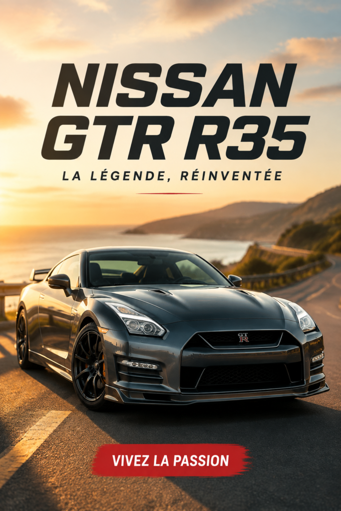 Vue d'ensemble intérieure de la Nissan GT-R R35, montrant son design moderne et luxueux.