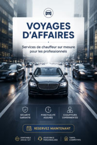 Intérieur d'une voiture de luxe prête pour un voyage d'affaires avec un chauffeur.