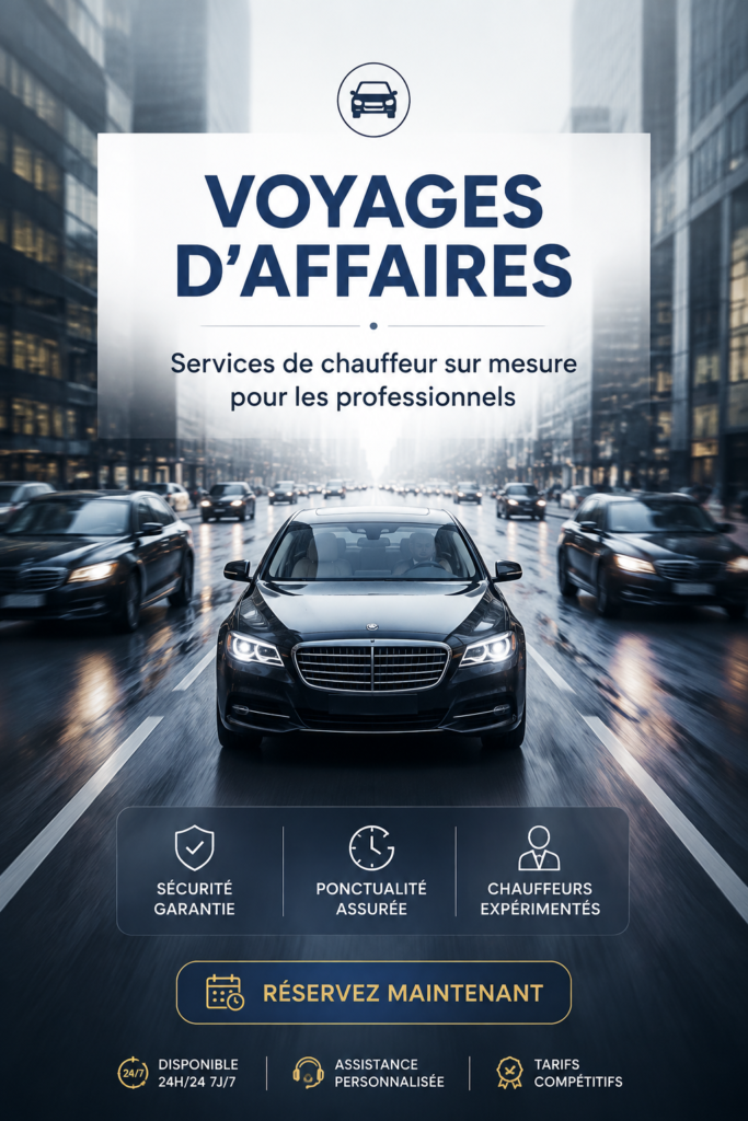 Intérieur d'une voiture de luxe prête pour un voyage d'affaires avec un chauffeur.