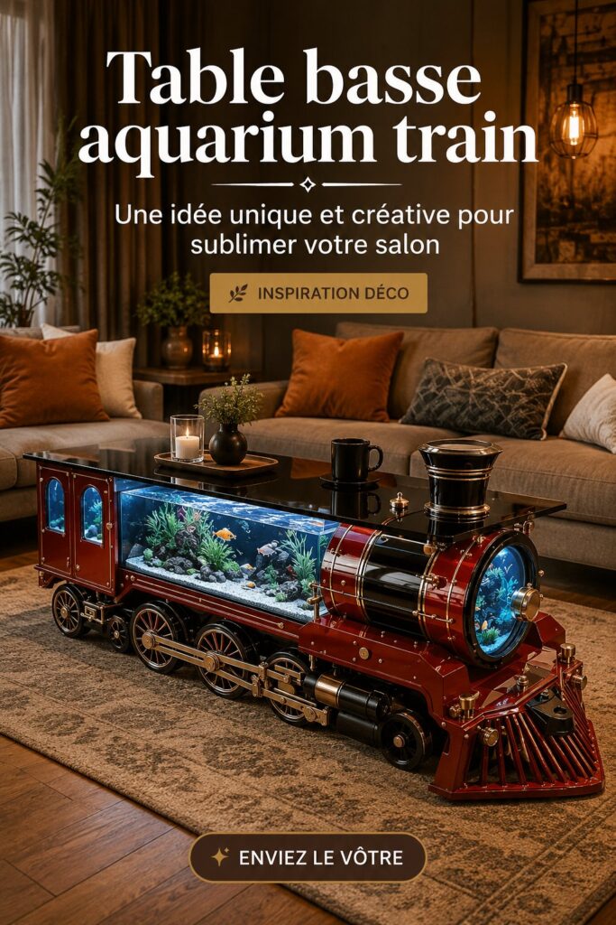 Une table basse aquarium moderne ornée de poissons colorés dans un salon élégant.