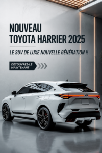 Vue en intérieur du SUV de luxe Toyota Harrier 2025 avec des finitions élégantes et des équipements modernes.