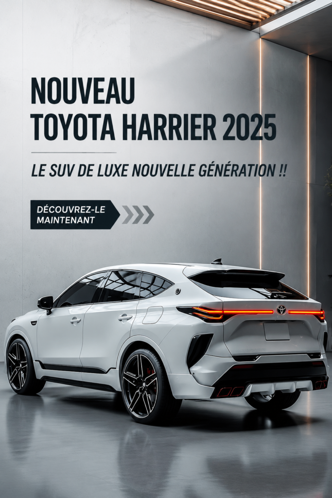 Vue en intérieur du SUV de luxe Toyota Harrier 2025 avec des finitions élégantes et des équipements modernes.