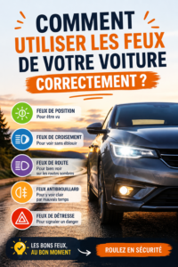 Intérieur d'une voiture de luxe avec des feux allumés