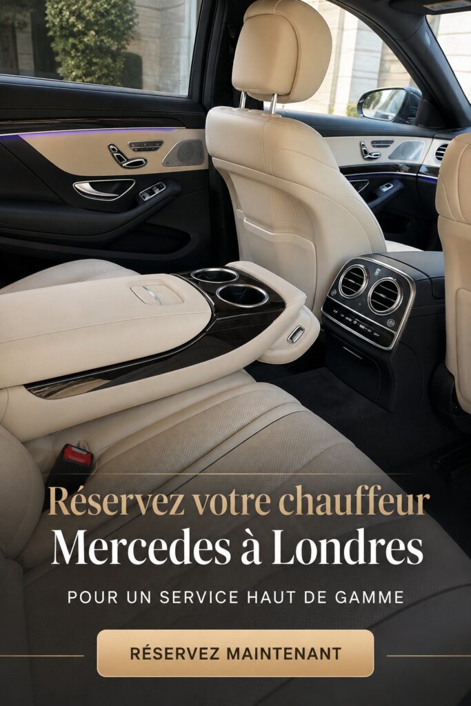 Un chauffeur en costume à côté d'une Mercedes élégante à Londres