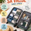 Une valise bien organisée avec des vêtements pliés et des accessoires de voyage.