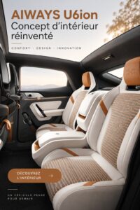 Intérieur élégant et moderne du concept AIWAYS U6ion avec des matériaux luxe.