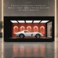 Un intérieur de garage élégant avec une voiture de luxe mise en valeur.