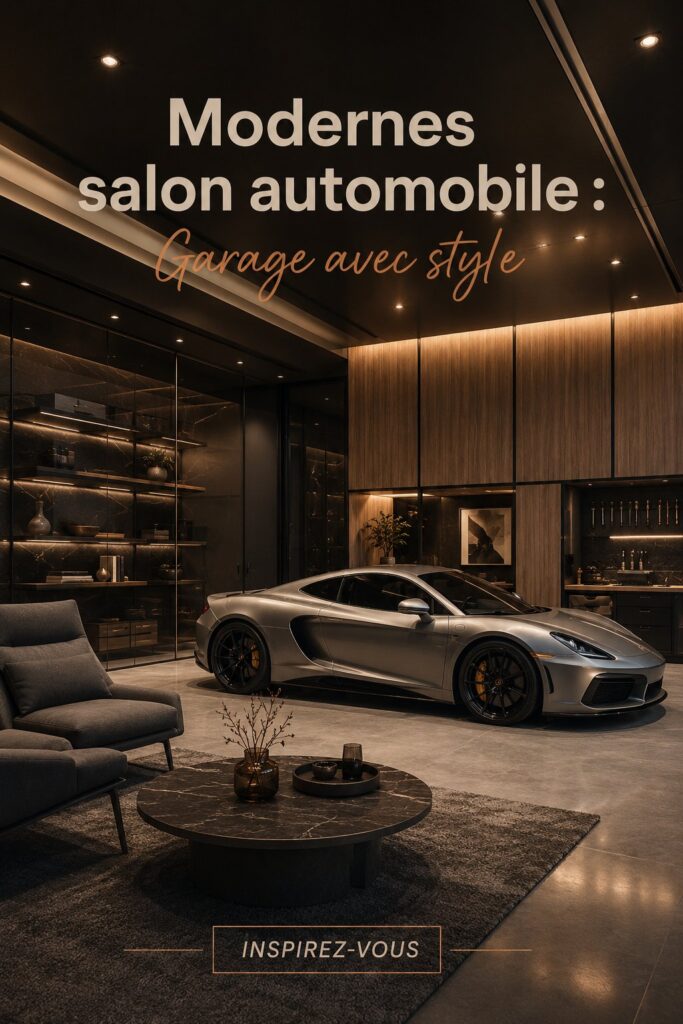 Un garage moderne et élégant avec des accessoires stylés pour une voiture de luxe.