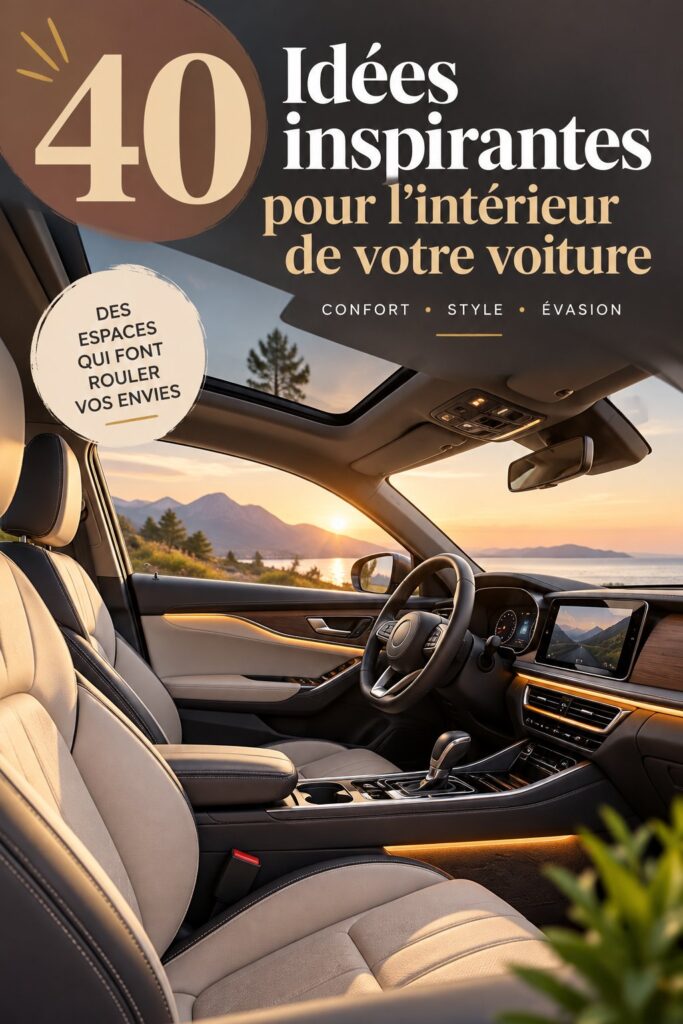 Intérieur d'une voiture de luxe avec des matériaux raffinés et un éclairage doux