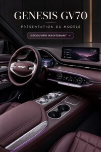 Intérieur luxueux du Genesis GV70 présentant des matériaux raffinés et un design contemporain.