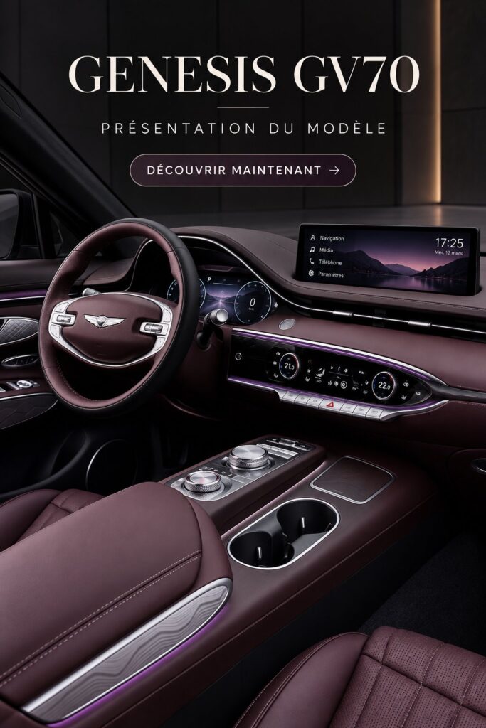 Intérieur luxueux du Genesis GV70 présentant des matériaux raffinés et un design contemporain.