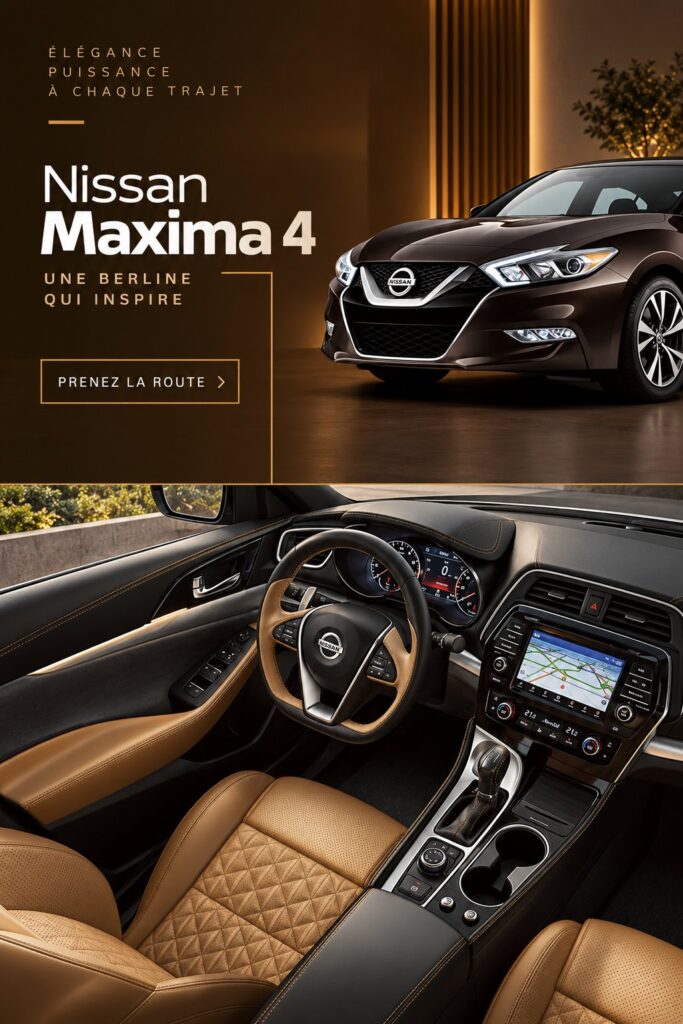 Intérieur luxueux de la Nissan Maxima avec sièges en cuir et tableau de bord moderne.