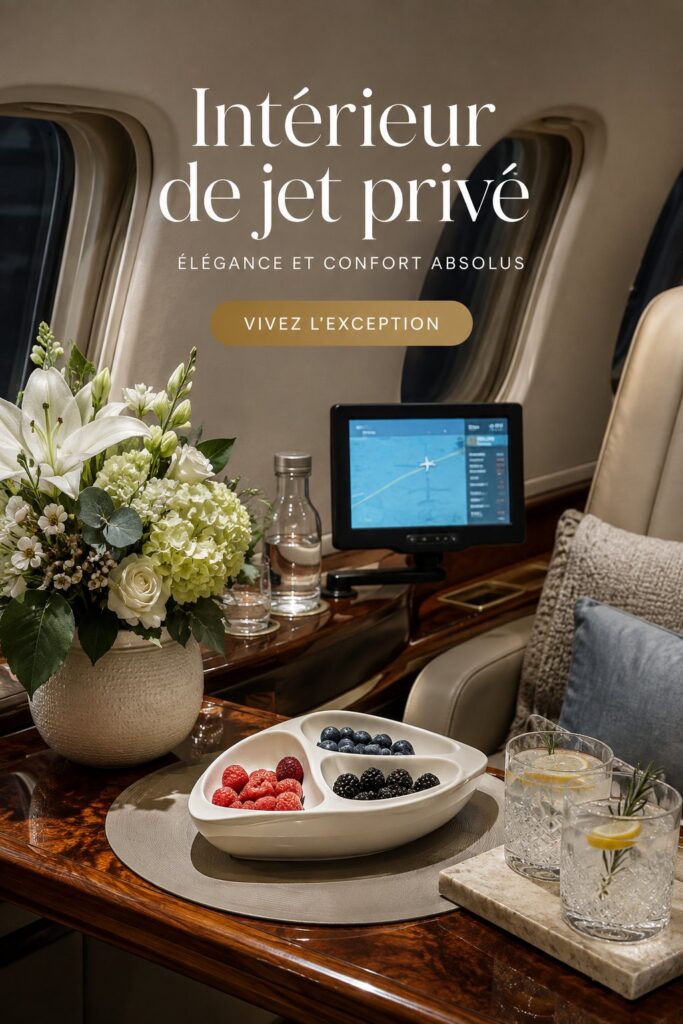 Intérieur luxueux d'un jet privé avec des matériaux raffinés et un design élégant