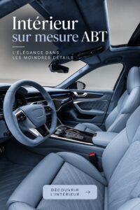 Intérieur luxueux d'une voiture personnalisée par ABT Individual, mettant en valeur des matériaux haut de gamme.
