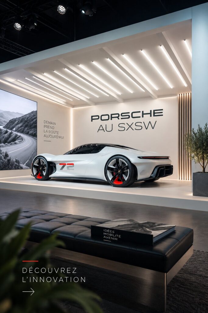 Intérieur raffiné d'une Porsche exposée au SXSW avec des finitions de luxe.