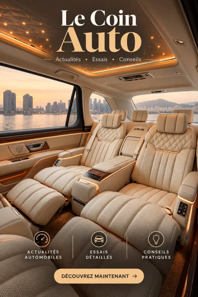 Intérieur luxueux d'une voiture avec sièges en cuir et finitions élégantes.