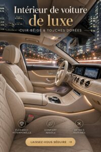 Intérieur de voiture de luxe avec cuir beige et accents dorés