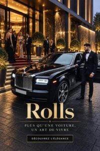 Intérieur luxueux d'une Rolls-Royce dans un cadre de restaurant, mettant en valeur l'association du luxe automobile et gastronomique.