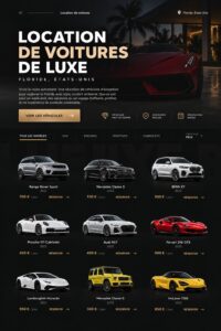 Une voiture de luxe garée sur une plage ensoleillée en Floride.