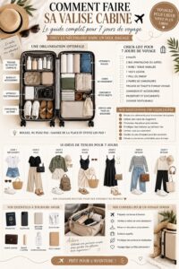 Valise cabine bien organisée pour un voyage d'une semaine