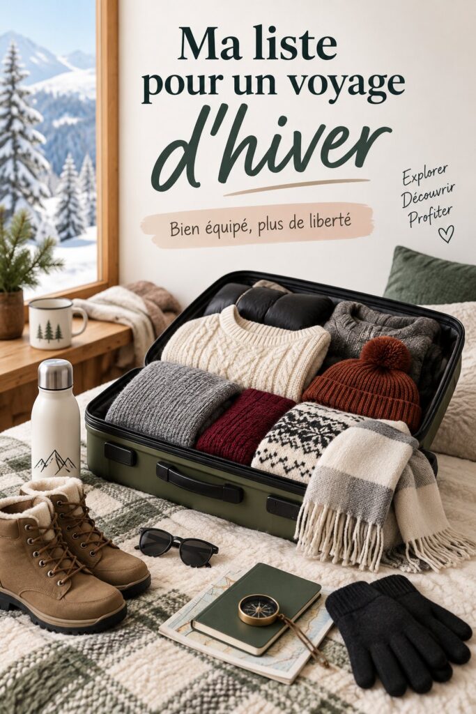 Intérieur d'une voiture de luxe préparée pour l'hiver, avec des accessoires confortables et chaleureux.