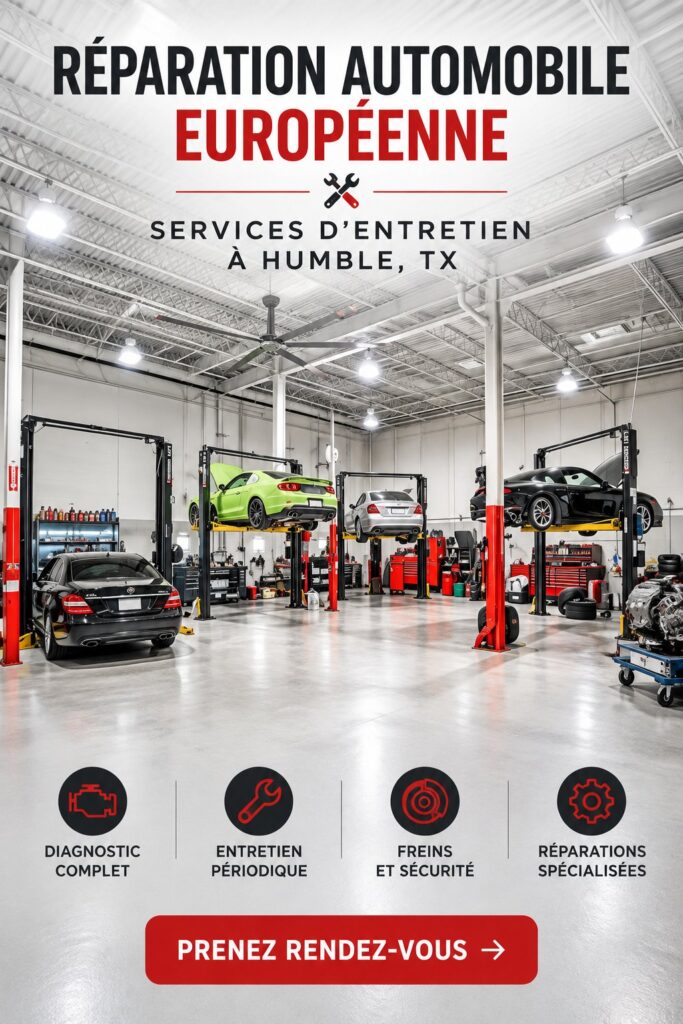 Un garage automobile à Humble, TX, proposant des services de réparation pour voitures de luxe.