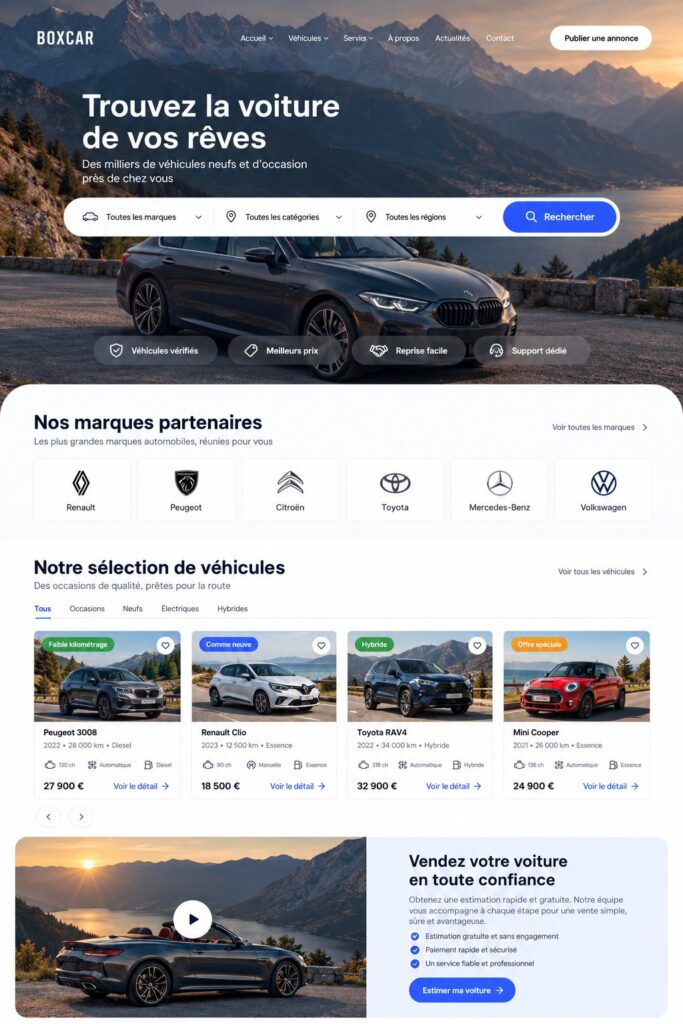 visuel d'un thème WordPress pour concession automobile moderne