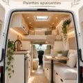 Intérieur d'un Sprinter aménagé avec des tons neutres, créant une atmosphère chaleureuse et accueillante.