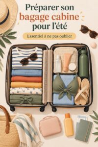 Femme préparant son bagage à main pour un vol d'été.