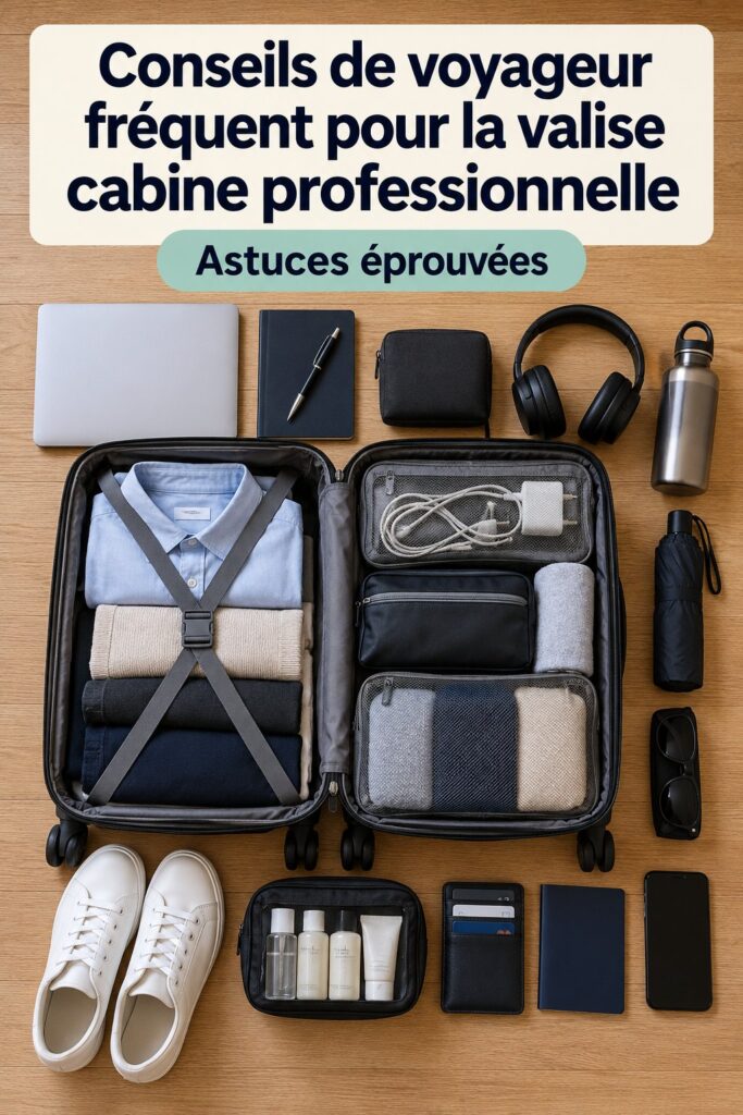 Une élégante valise cabine prête pour un voyage d'affaires.