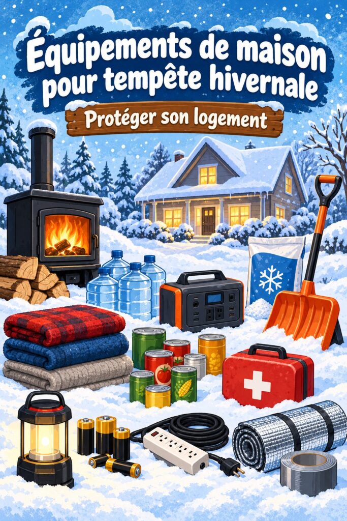 Une maison chaleureuse préparée pour une tempête hivernale avec des équipements de confort.