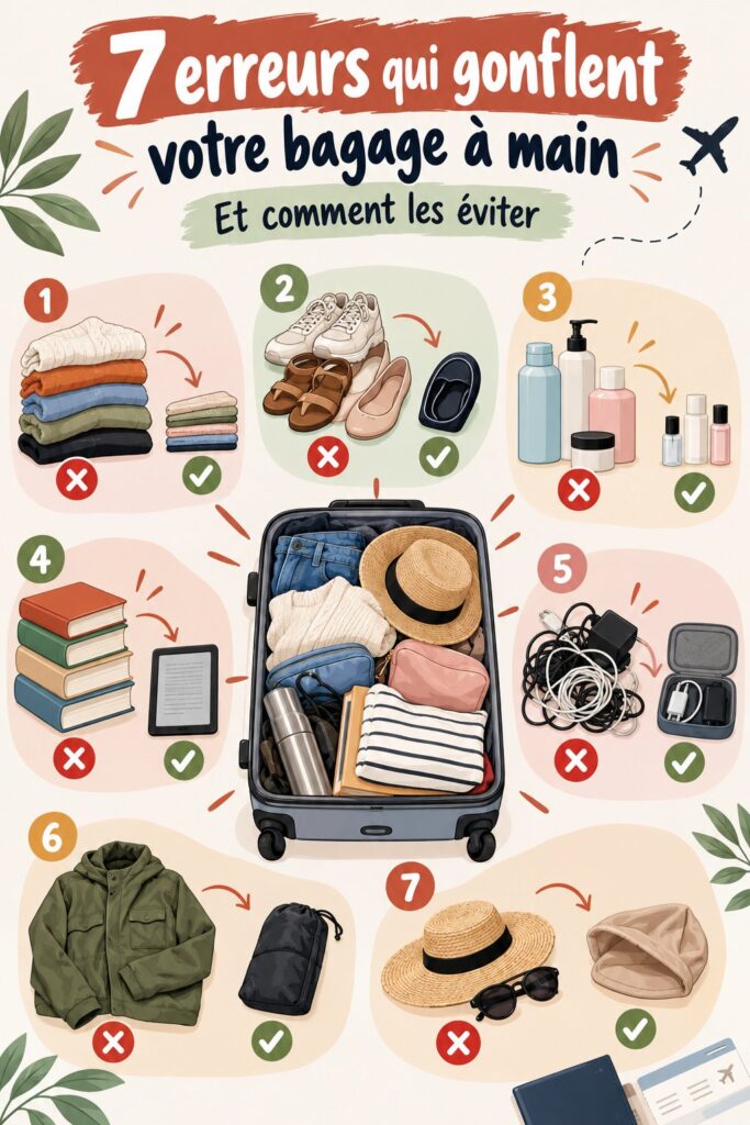 Femme rangeant soigneusement son bagage à main avec des conseils d'optimisation