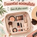 Trousse de maquillage minimaliste prête pour un voyage avec des produits de beauté organisés.