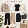 Photo d'une garde-robe organisée avec des pièces interchangeables pour les dames professionnelles en voyage.
